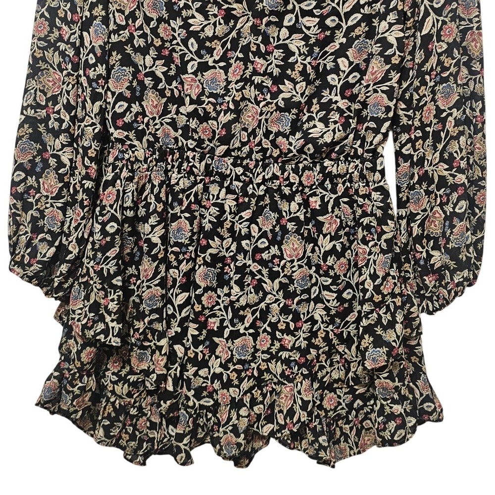 Abercrombie & Fitch Womens Floral Paisley V-Neck Ruffle Mini Dress Black Medium - Picture 2 of 6
